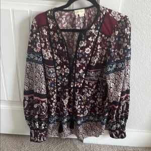 Kate Spade maroon and brown Relaxed Long Sleeve Blouse